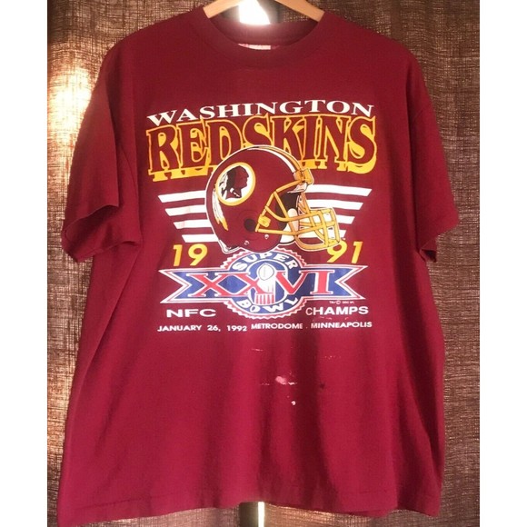 Vintage Washington Redskins T-Shirt Super Bowl XXVI Single Stitch 1991 Trench